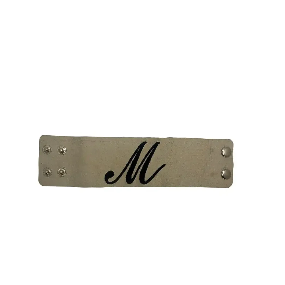 Monogram 'M' Wide Snap Cuff Bracelet in Cream with Black Lettering